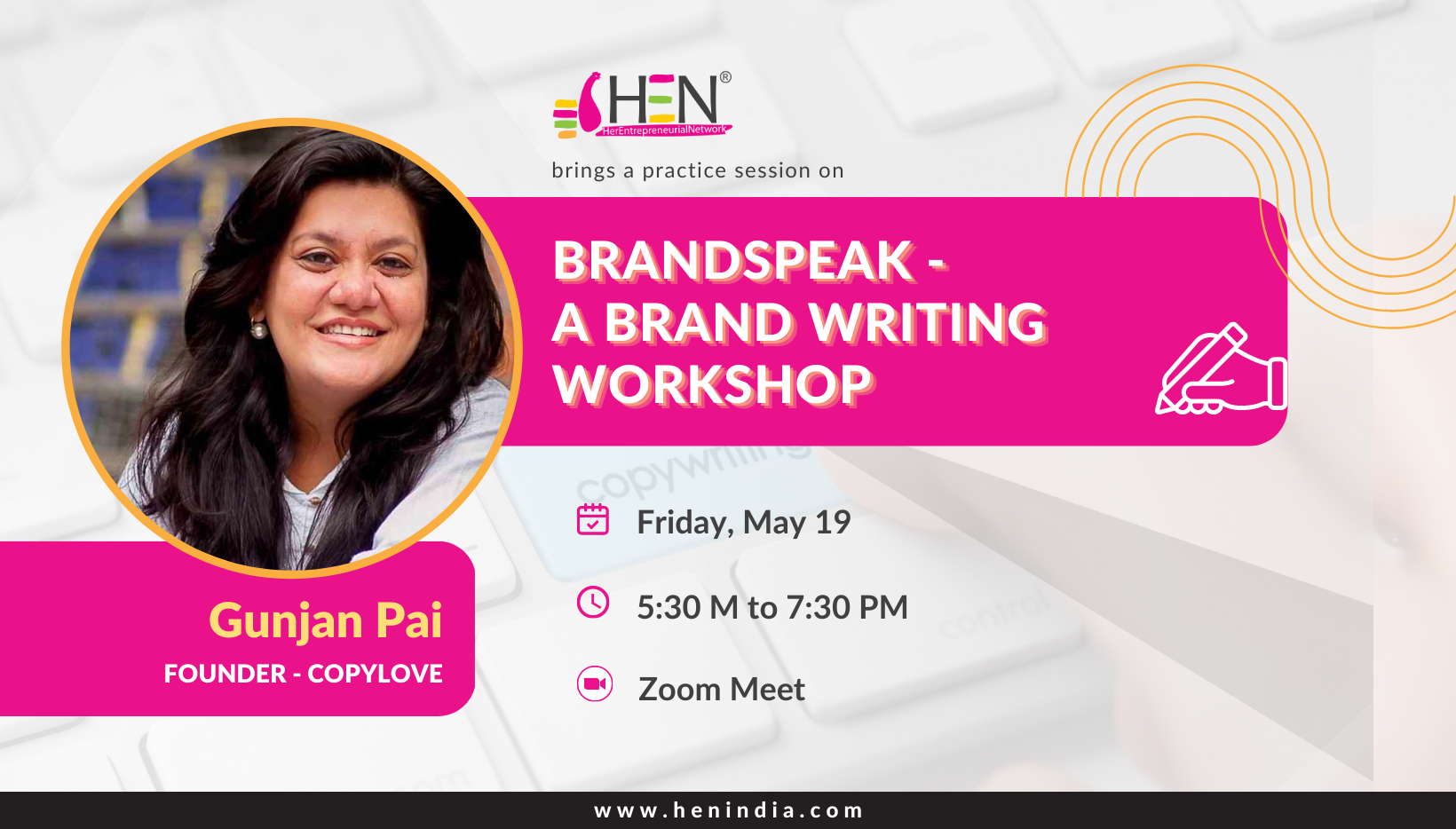 BrandSpeak - The Brand Writing Workshop by Gunjan Pai - Founder Copy Love. HEN Meet