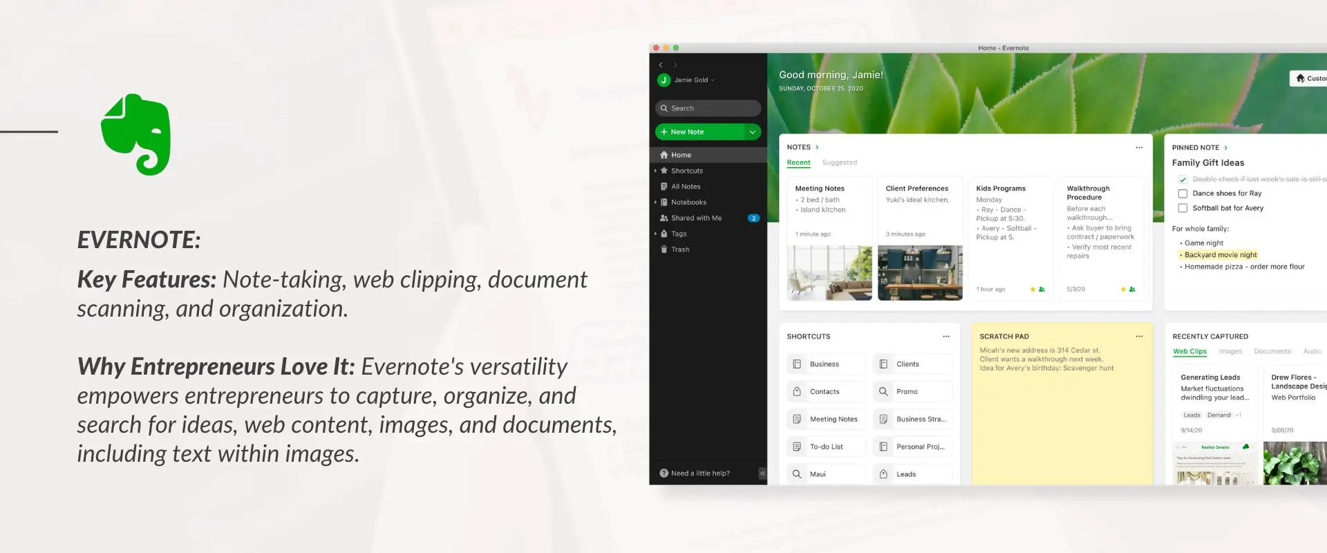 Evernote note taking tool interface