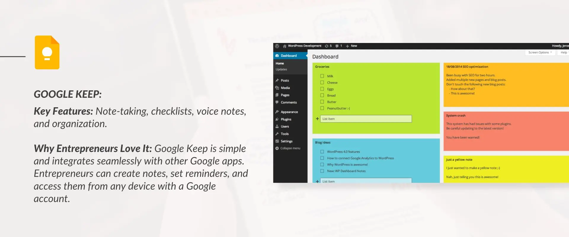 GoogleKeep Note Taking Tool Interface